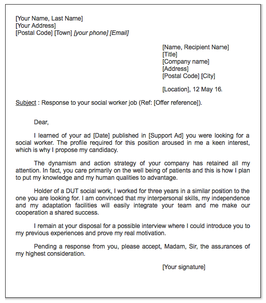 sample application letter for social welfare assistant