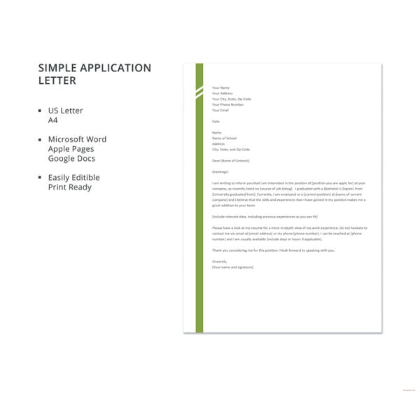 sample of simple application letter sample